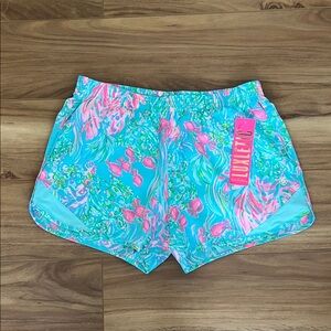 Lilly Pulitzer Vibrant Aqua and Pink Athletic Shorts